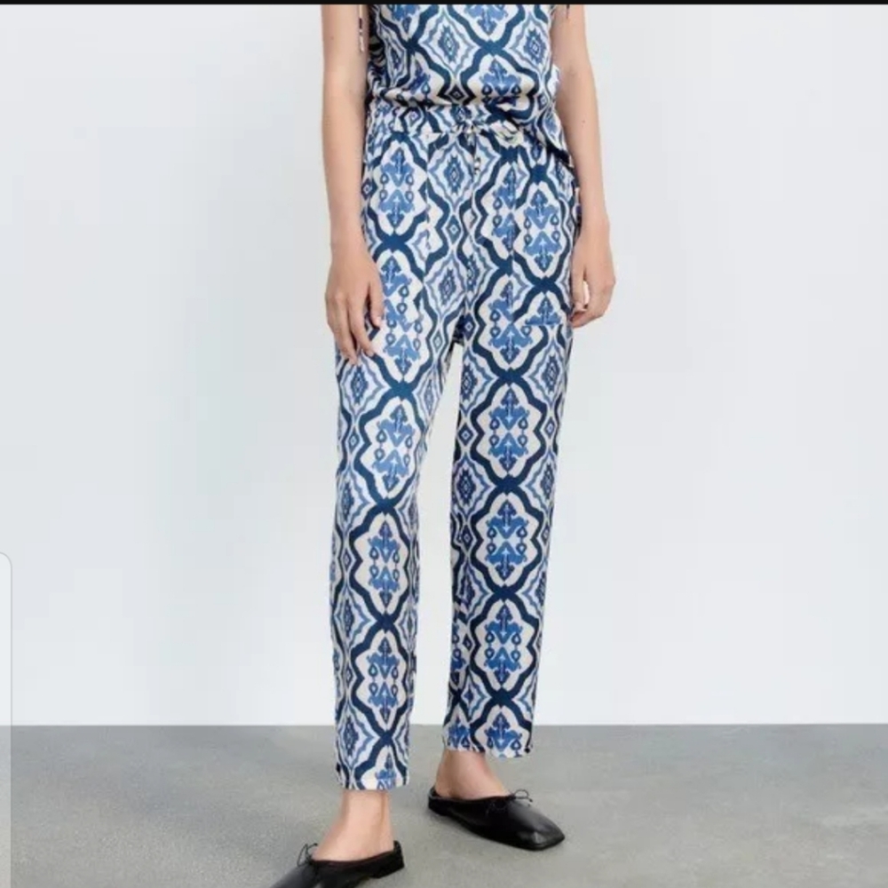 Zara Abstract Print Satin Effect Pants